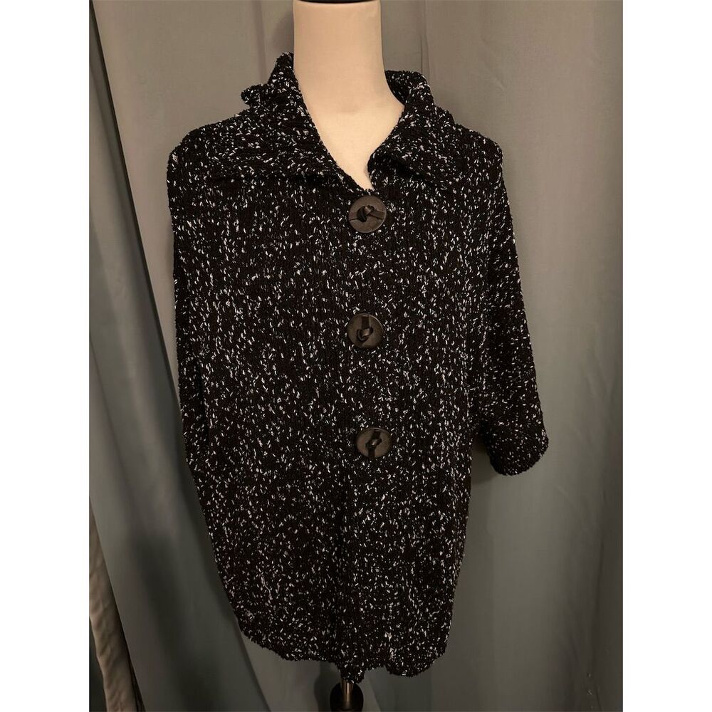 Coldwater Creek Women's L Black & White Button Front Cardigan Sweater